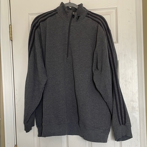 Adidas Hoodie Mens XL Gray 1/4 Zip Pullover Stripes Logo Fleece Athletic Gym - Picture 1 of 6